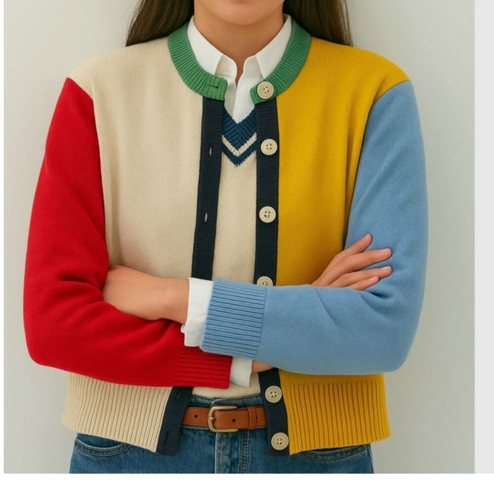 Alex Mill Women's Cardigan Francis Merino wool size small Colorblock Preppy